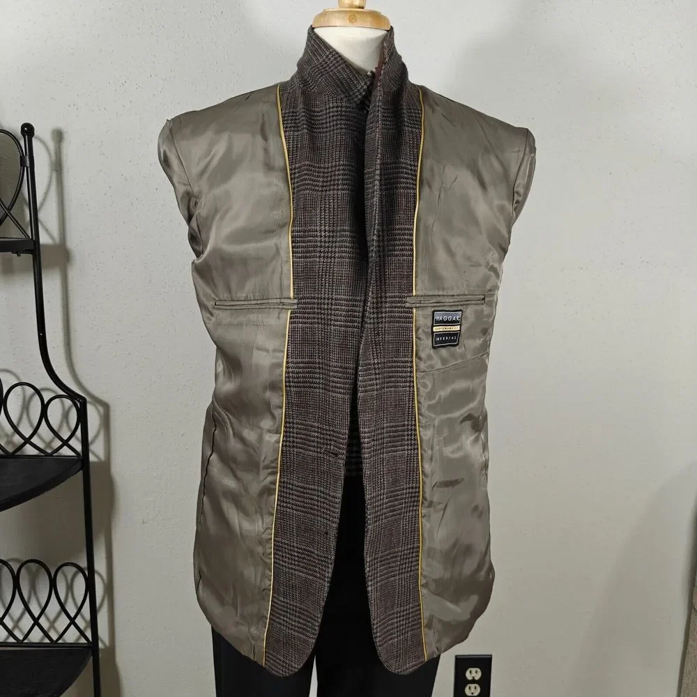 Haggar Men's Tweed Sport Coat Blazer Two Button Brown Plaid Wool Blend Size‎ 42L